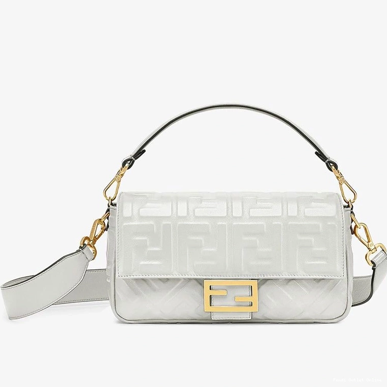 Cheap White FF In Motif Bag Baguette Fendi Leather Medium Nappa 0812